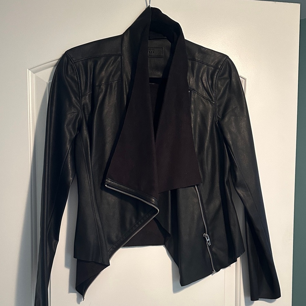 Blank NYC Black Draped Leather Jacket